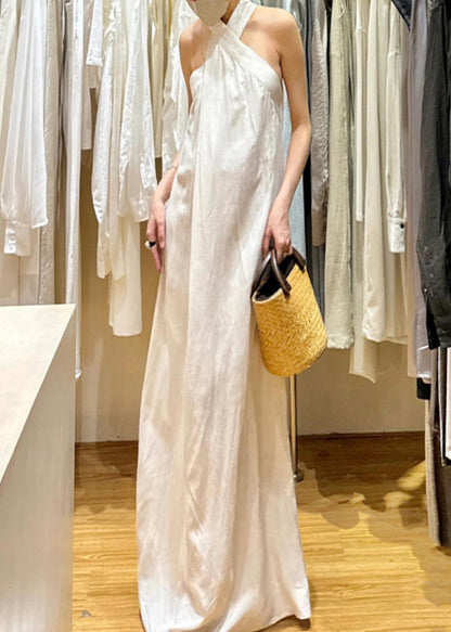 New White Cold Shoulder Cotton Maxi Dresses Sleeveless