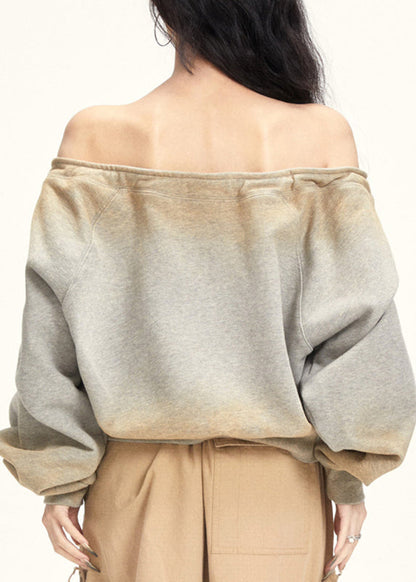 Grey Slash Neck Drawstring T Shirt Fall