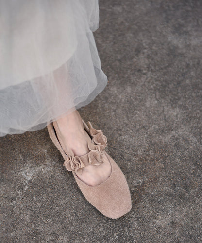 New Handmade Apricot Flower Chunky Heels