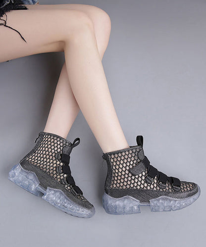 Black Hollow Out Wedge Boots