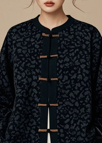 Handmade Black O-neck Patchwork Button Coats Fall