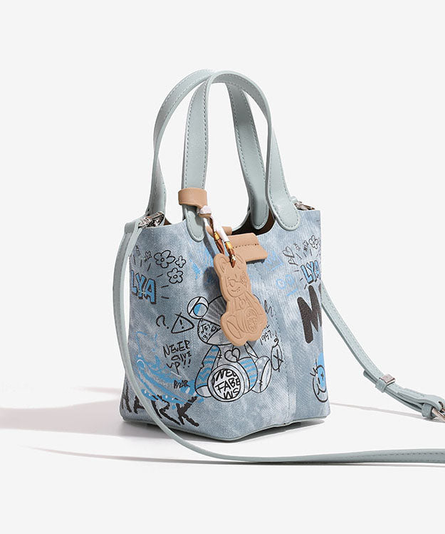 Blue Print Patchwork Denim Bucket Bag