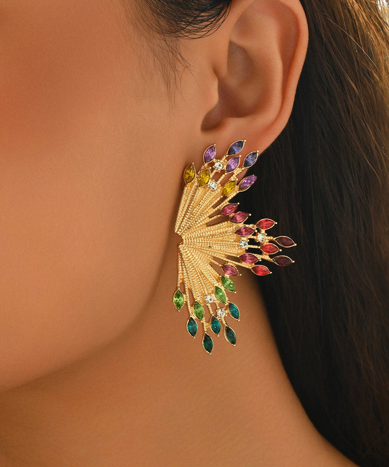 Colorful Zircon Fan-shaped Fireworks Stud Earrings