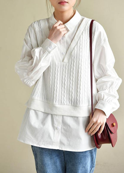 Fine Cinched Peter Pan Collar White Button Down Top