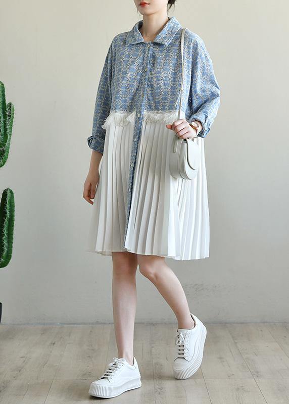 Blue Print Patchwork Spring Vacation Dress