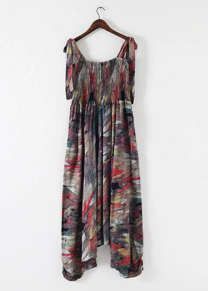 Style Red Print Cinched Summer Jumpsuit