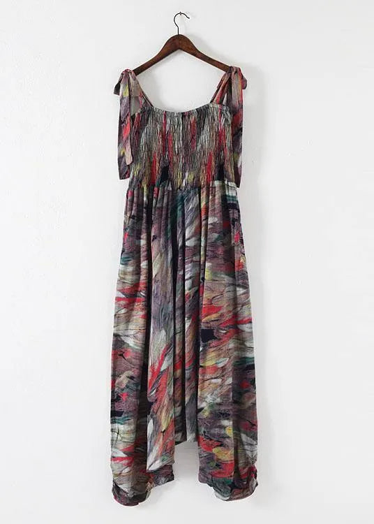 Style Red Print Cinched Summer Jumpsuit