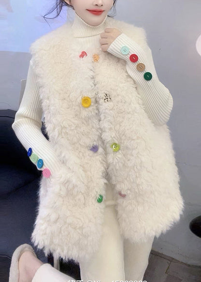 White Oversized Warm Fuzzy Fur Fluffy Vests Winter