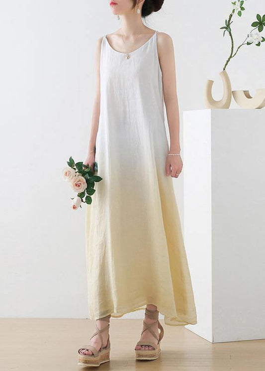 Yellow Tie Dye Backless Ramie Dress Summer
