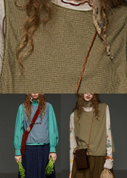 Blue Plaid O-neck Patchwork Waistcoat Fall