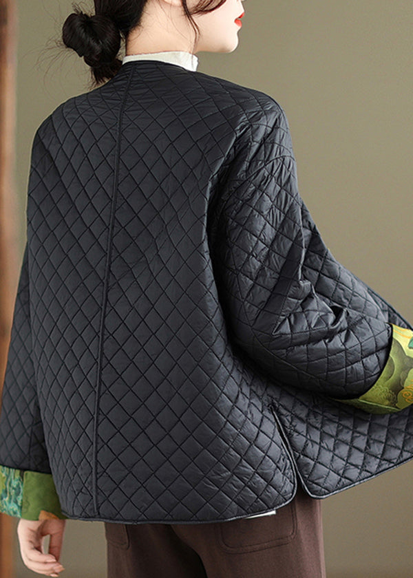 Black Tasseled Button Patchwork Fine Cotton Filled Jackets Winter