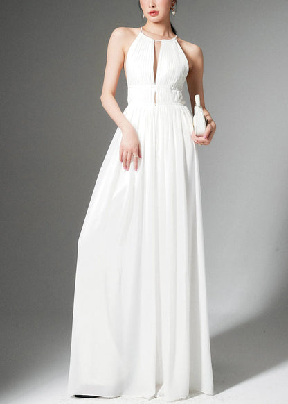 Stylish White Lace Up High Waist Silk Jumpsuit Sleeveless
