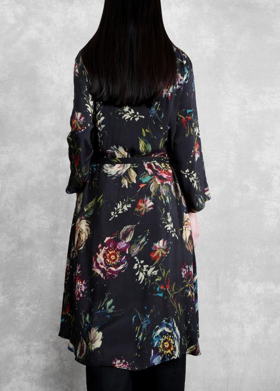 Organic Black Print Clothes Tie Waist Cardigan Coat