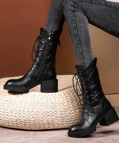 Brown Boots Cross Strap Splicing Chunky