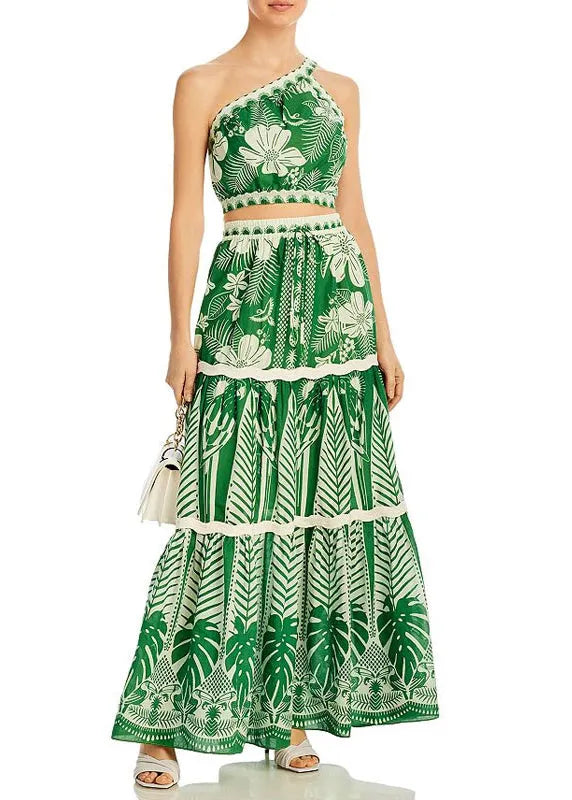 Vacation Style One Shoulder Short Top and High Waisted Skirt Set