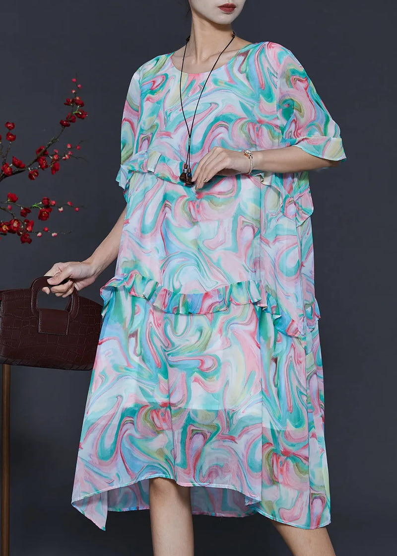 Blue Ruffled Print Chiffon Day Dresses Summer