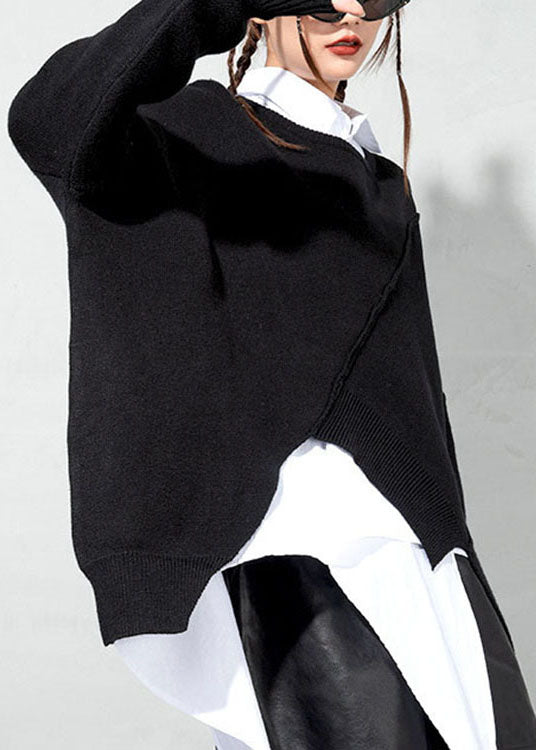 Simple Black Cozy Knit Sweater Spring