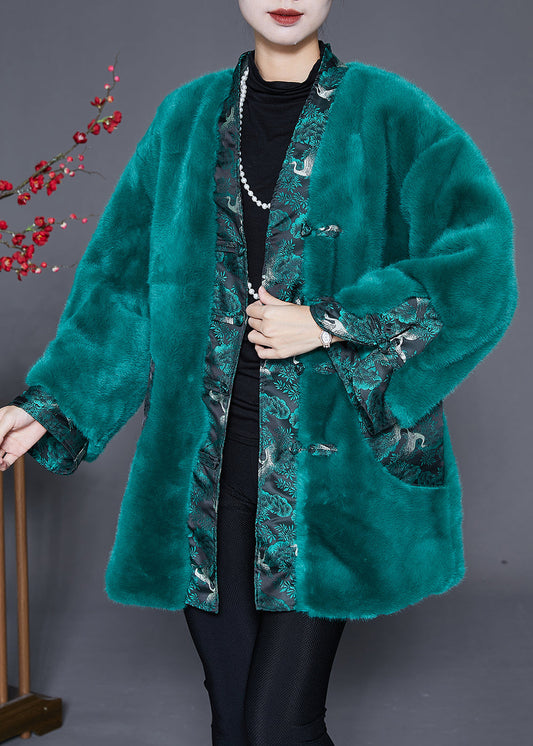 Peacock Green Oversized Patchwork Faux Fur Coats Winter