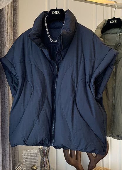 Navy Turtleneck Zippered Pockets Winter Sleeveless Down Vest