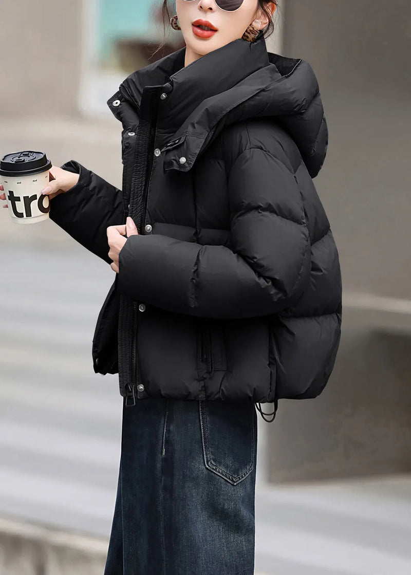 Black Pockets Duck Down Jacket Hooded Winter