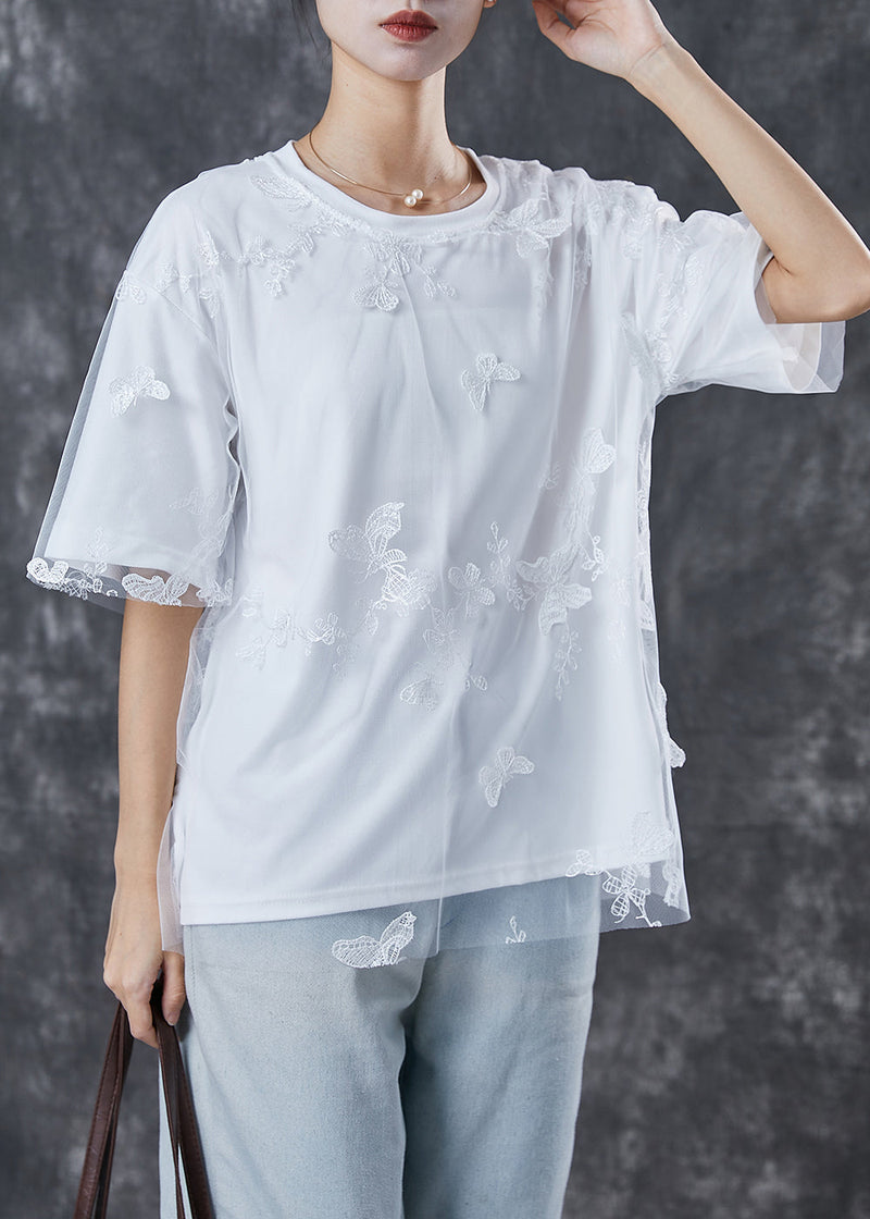 White Embroideried Butterfly Tulle Tanks Top Summer