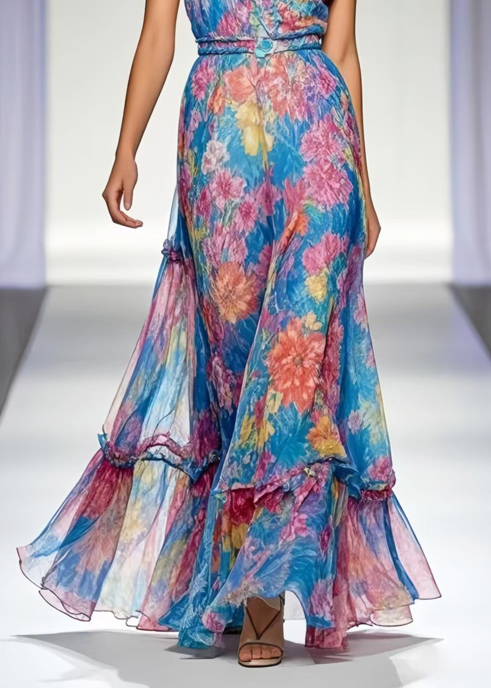 Organic Blue Print Chiffon Beach Sundresses Sleeveless