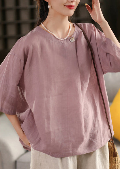 Yellow O Neck Linen Blouse Top Summer