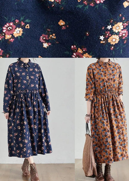 French Chocolate Print Long Lapel Cinched Traveling Spring Dresses