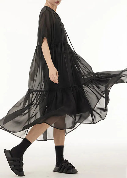 Fine Black Oversized Patchwork Tulle Holiday Dress Two-piece Set Summer
