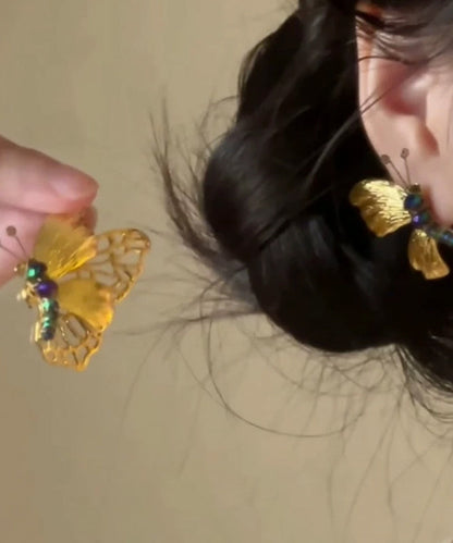 Gold Sterling Silver Overgild Butterfly Hollow Out Stud Earrings