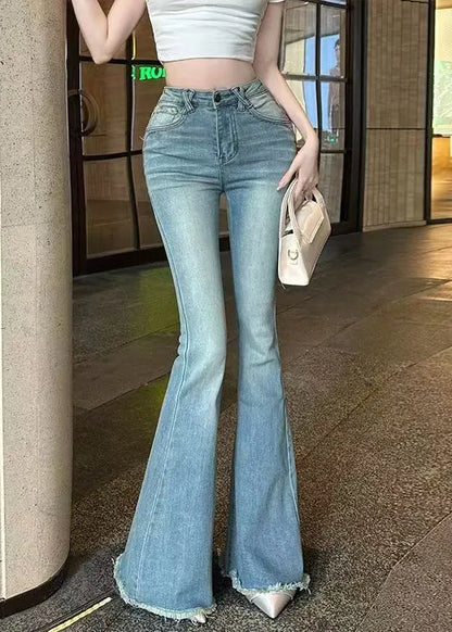 Silm Fit Blue Butt Scrunch Denim Flare Bottoms Fall