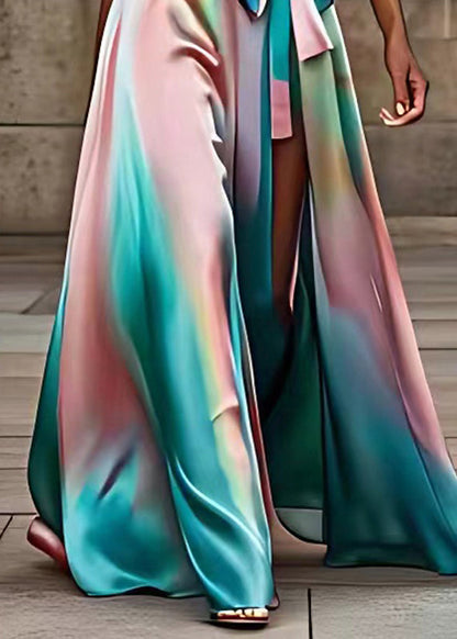 Rainbow Asymmetrical Patchwork Silk Maxi Dress Summer