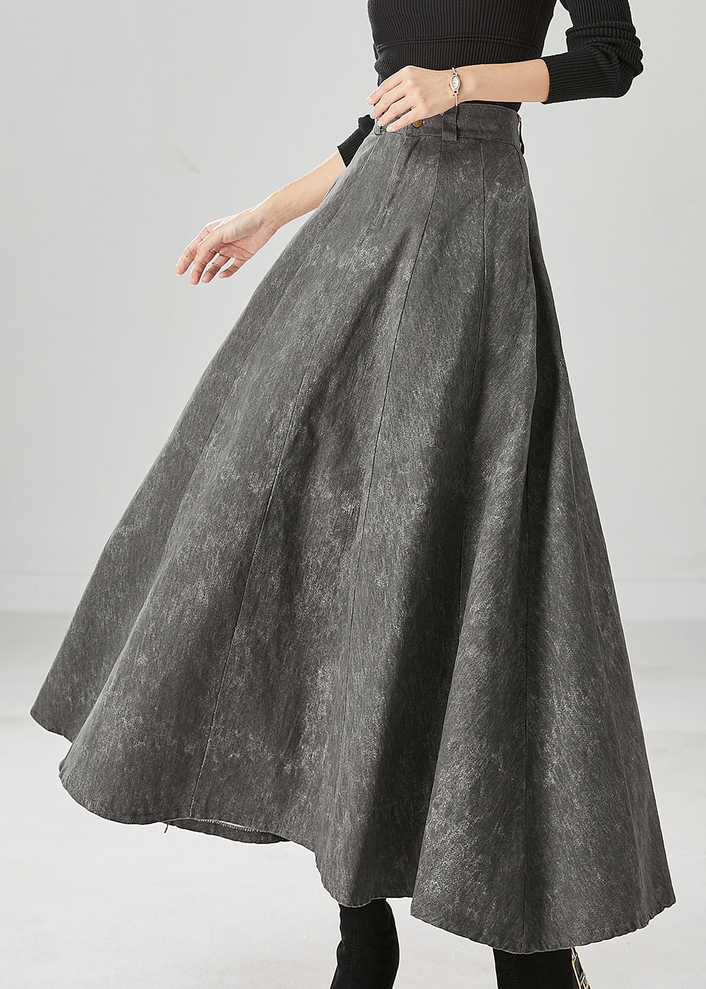 Grey Tie Dye Pockets Cotton a Line Skirt Fall
