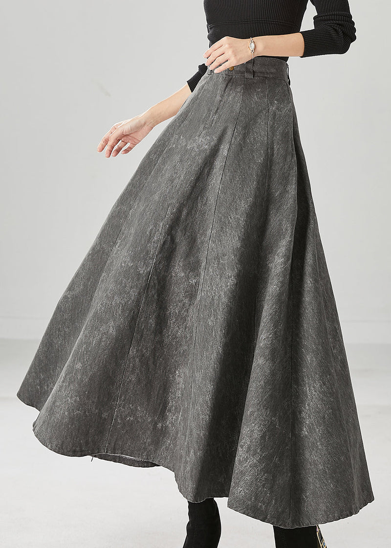 Grey Tie Dye Pockets Cotton a Line Skirt Fall