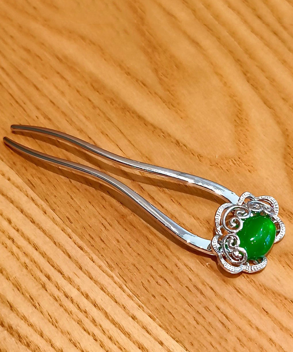New Green Stainless Steel Jade Ruyi Hairpin