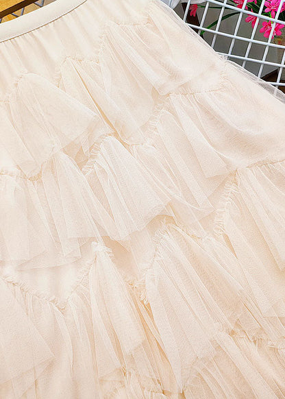 Apricot Tulle a Line Skirts High Waist Exra Large Hem Summer