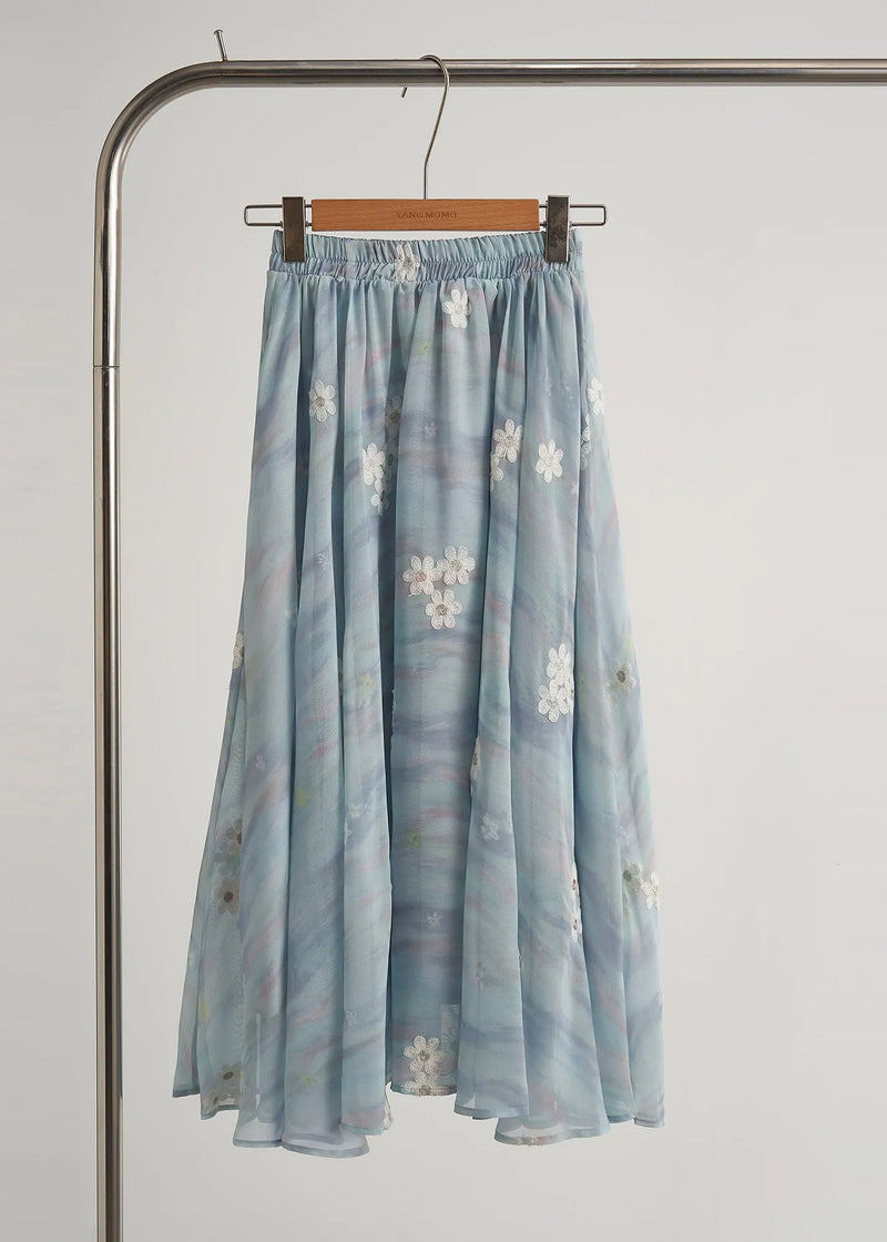 Modern Sky Blue Embroidered Chiffon Two Piece Suit Set Fall
