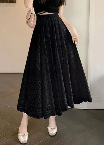 Black Elastic Waist Lace Summer Skirt Embroidered