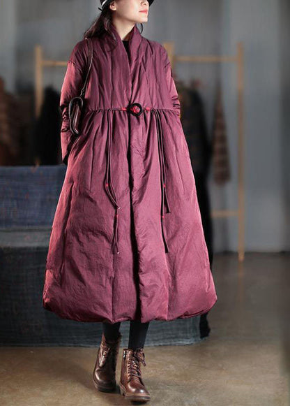 Mulberry V Neck Embroideried Pockets Duck Down Witner Coats