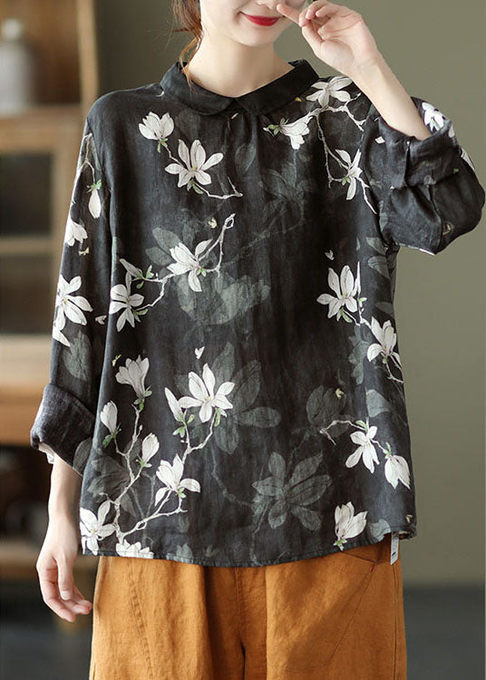 Black Loose Button Fall Long Sleeve Top
