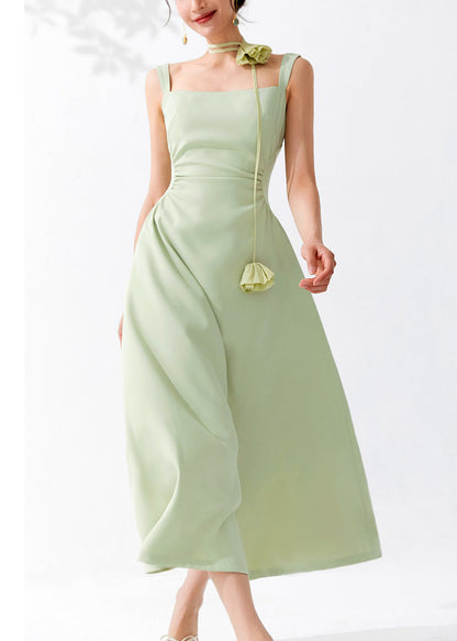 Green Cold Shoulder High Waist Dresses Sleeveless