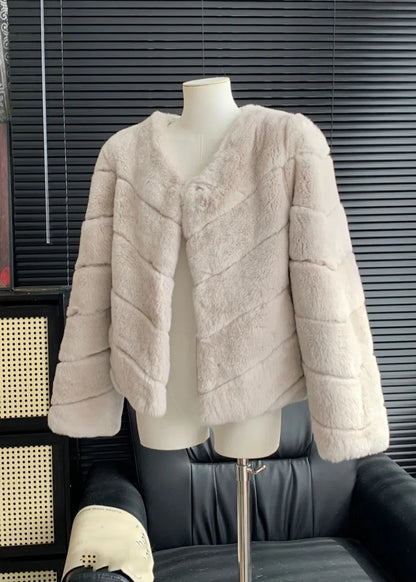 Light Blue Rabbit Hair Leather and Fur Coats Winter
