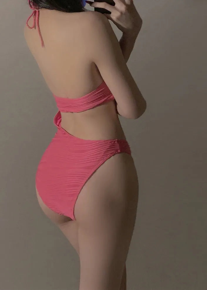 Pink Patchwork Asymmetrical Hollow Out Bodysuits