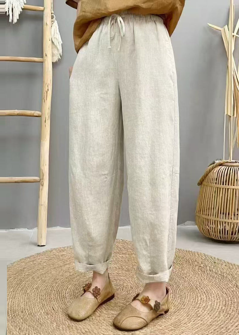 Purple Oversized Elastic Waist Linen Harem Pants Summer