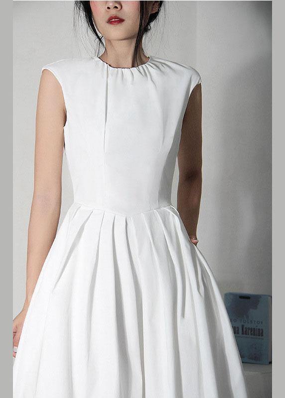 White Cinched Sleeveless Holiday Summer Cotton Dress