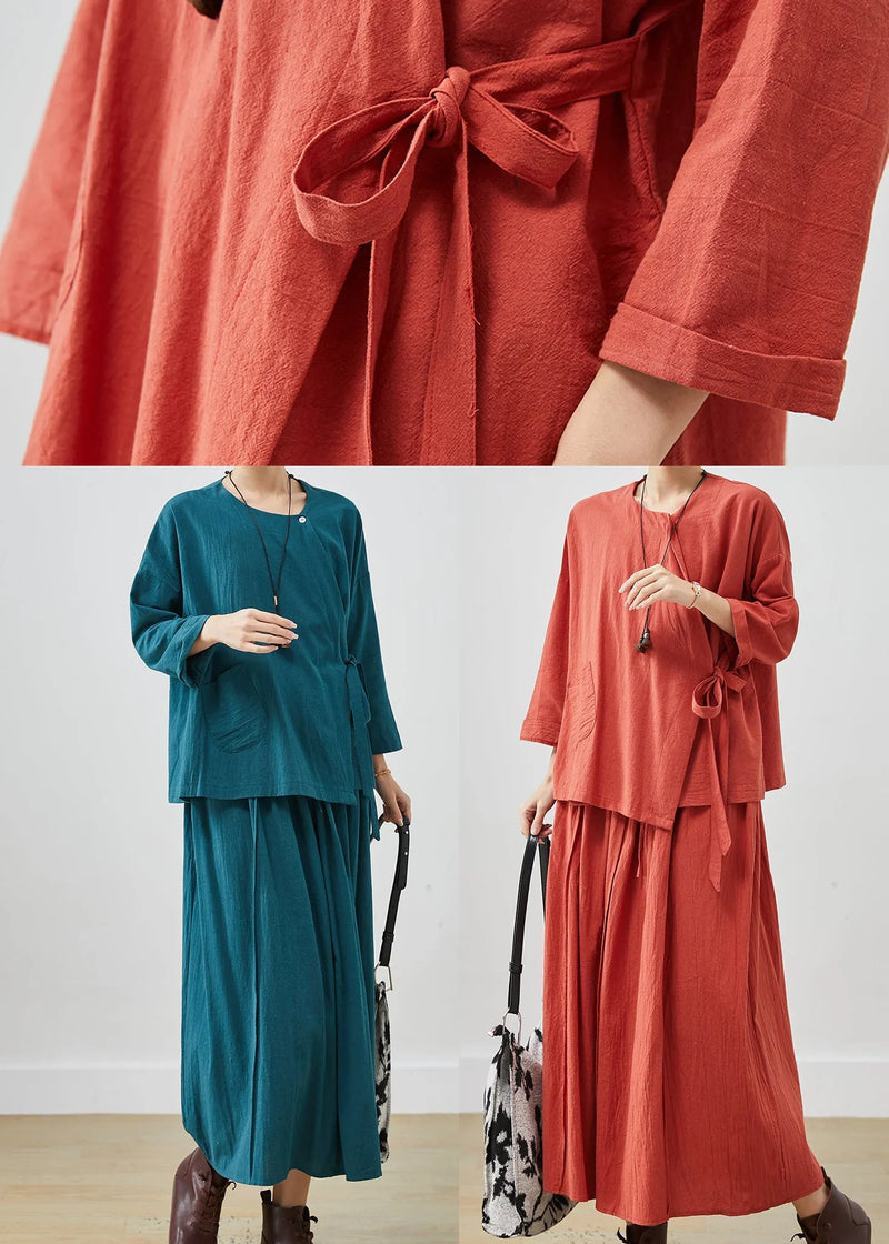 Peacock Blue Oversized Linen Two Pieces Set Spring