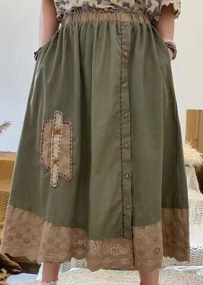 Yellow Embroideried Hollow Out Cotton Skirt Spring