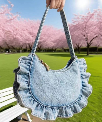 Art Light Blue Ruffled Denim Handbags