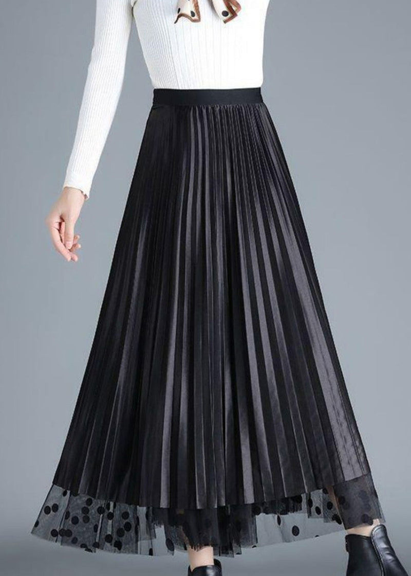 Coffee Dot High Waist Tulle Pleated Skirt Spring