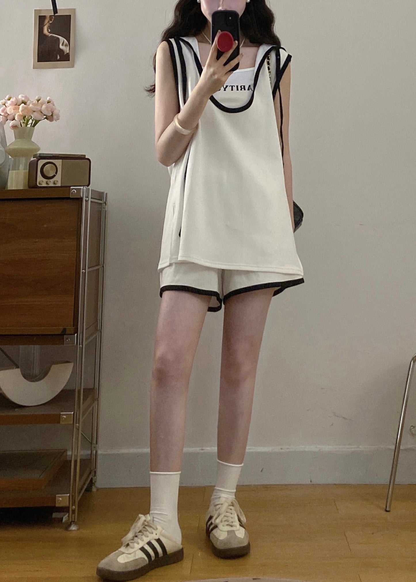 White Hooded Cotton Three Pieces Set Summer